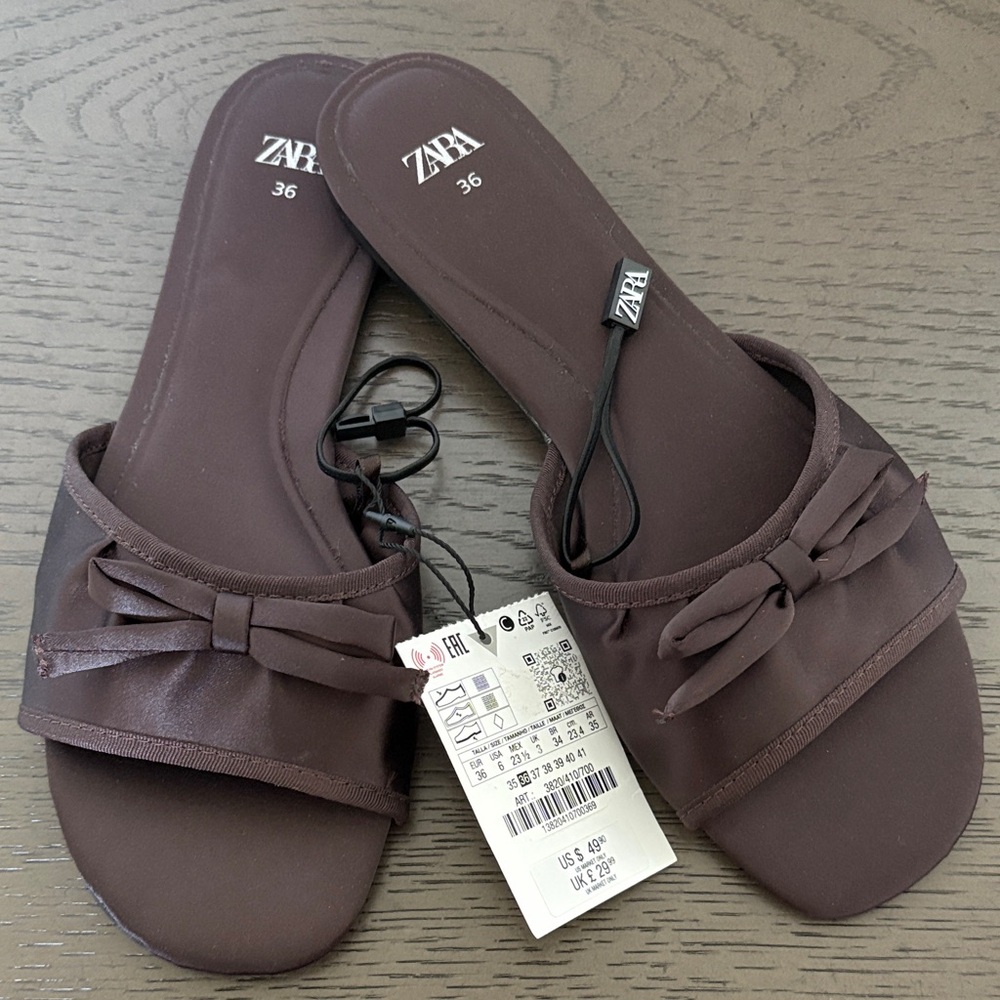 Zara Women's Dark Brown Bow Slippers